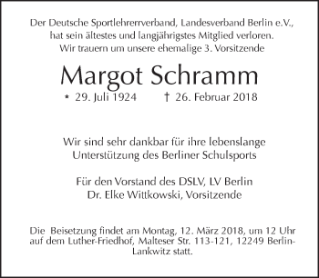 Traueranzeige von Margot Schramm von Tagesspiegel