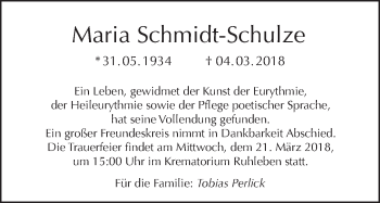 Traueranzeige von Maria Schmidt-Schulze von Tagesspiegel