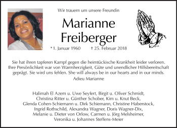 Traueranzeige von Marianne Freiberger von Tagesspiegel