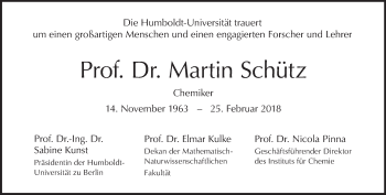 Traueranzeige von Martin Schütz von Tagesspiegel