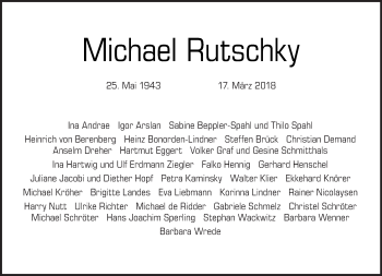 Traueranzeige von Michael Rutschky von Tagesspiegel