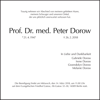 Traueranzeige von Peter Dorow von Tagesspiegel