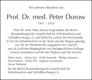 Traueranzeige von Peter Dorow von Tagesspiegel