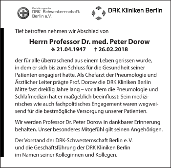Traueranzeige von Peter Dorow von Tagesspiegel