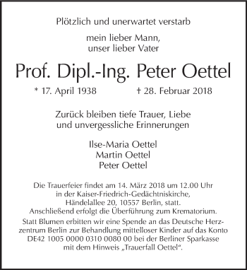 Traueranzeige von Peter Oettel von Tagesspiegel