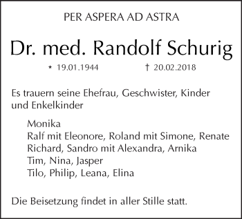 Traueranzeige von Randolf Schurig von Tagesspiegel
