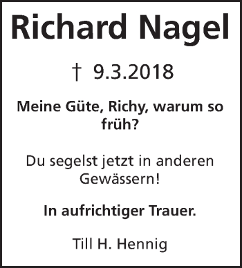 Traueranzeige von Richard Nagel von Tagesspiegel