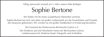 Traueranzeige von Sophie Bertone von Tagesspiegel