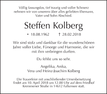 Traueranzeige von Steffen Kotberg von Tagesspiegel