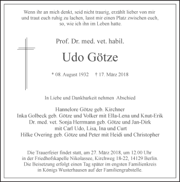 Traueranzeige von Udo Götze von Tagesspiegel