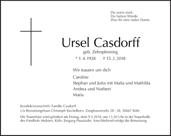 Traueranzeige von Ursel Casdorff von Tagesspiegel