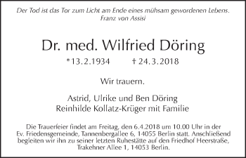 Traueranzeige von Wilfried Döring von Tagesspiegel