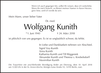 Traueranzeige von Wolfgang Kunith von Tagesspiegel