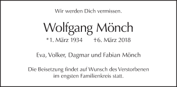 Traueranzeige von Wolfgang Mönch von Tagesspiegel