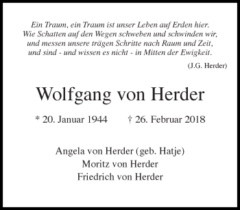 Traueranzeige von Wolfgang  von Herder von Tagesspiegel