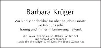 Traueranzeige von Barbara Krüger von Tagesspiegel