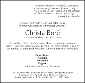 Traueranzeige von Christa Boré von Tagesspiegel