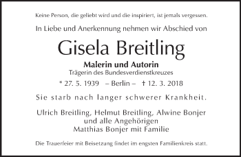 Traueranzeige von Gisela Breitling von Tagesspiegel