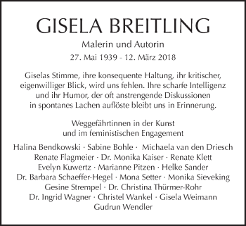 Traueranzeige von Gisela Breitling von Tagesspiegel