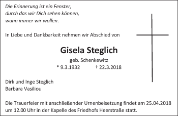 Traueranzeige von Gisela Steglich von Tagesspiegel