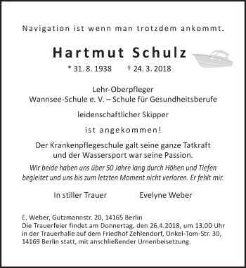 Traueranzeige von Hartmut Schulz von Tagesspiegel