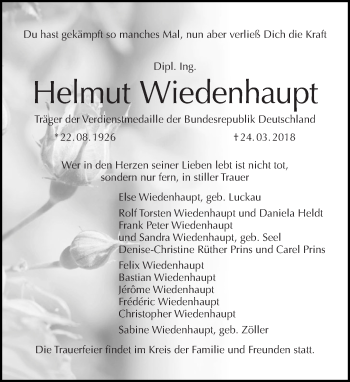 Traueranzeige von Helmut Wiedenhaupt von Tagesspiegel