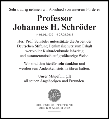 Traueranzeige von Johannes H. Schröder von Tagesspiegel