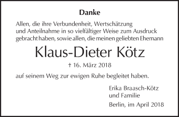 Traueranzeige von Klaus-Dieter Kötz von Tagesspiegel