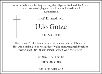 Traueranzeige von Udo Götze von Tagesspiegel