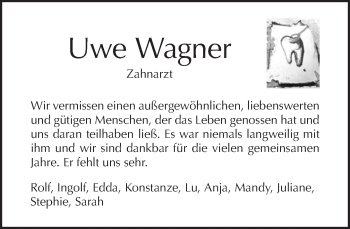 Traueranzeige von Uwe Wagner von Tagesspiegel