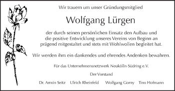 Traueranzeige von Wolfgang Lürgen von Tagesspiegel