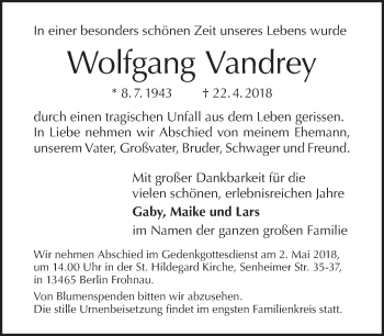 Traueranzeige von Wolfgang Vandrey von Tagesspiegel