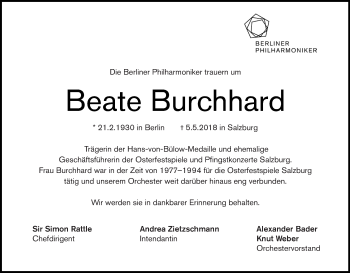 Traueranzeige von Beate Burchhard von Tagesspiegel