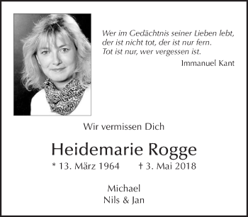 Traueranzeige von Heidemarie Rogge von Tagesspiegel