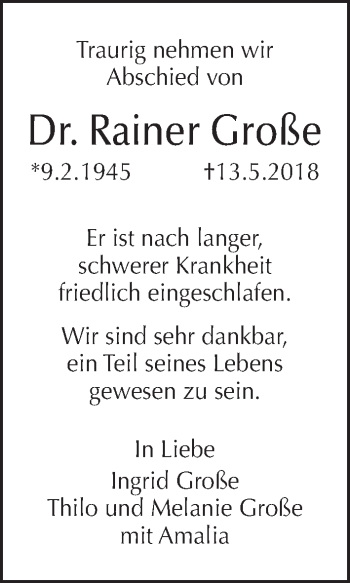 Traueranzeige von Rainer Große von Tagesspiegel