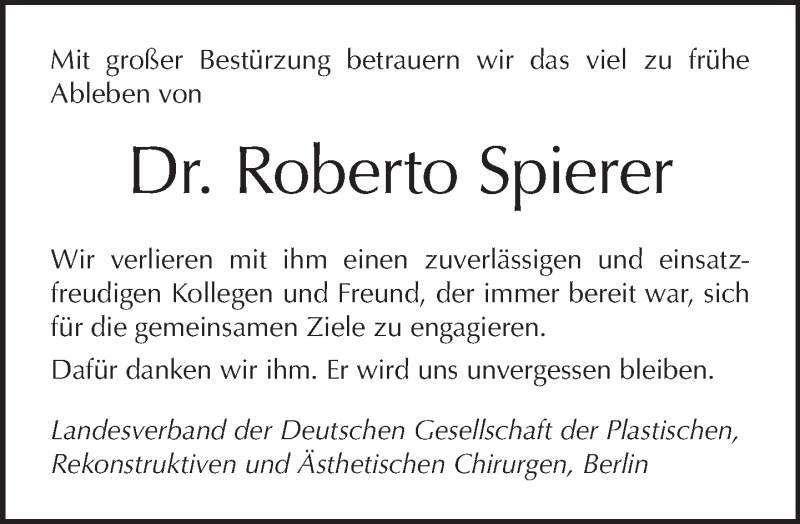  Traueranzeige für Roberto Spierer vom 06.05.2018 aus Tagesspiegel