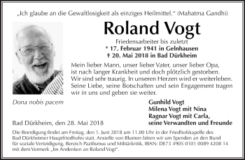 Traueranzeige von Roland Vogt von Tagesspiegel