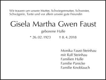 Traueranzeige von Gisela Martha Gwen Faust von Tagesspiegel