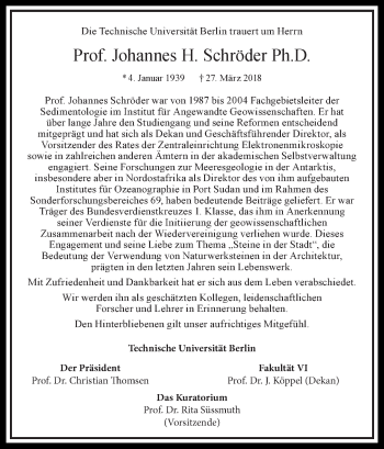 Traueranzeige von Johannes Schröder von Tagesspiegel
