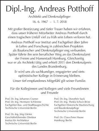 Traueranzeige von Andreas Potthoff von Tagesspiegel