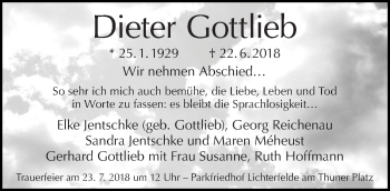 Traueranzeige von Dieter Gottlieb von Tagesspiegel