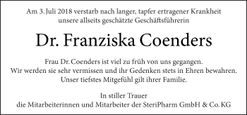 Traueranzeige von Franziska Coenders von Tagesspiegel