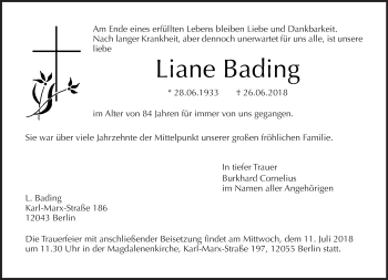 Traueranzeige von Liane Bading von Tagesspiegel