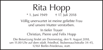 Traueranzeige von Rita Hopp von Tagesspiegel