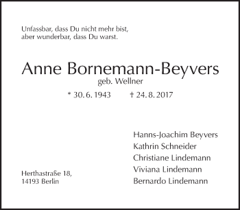 Traueranzeige von Anne Bornemann-Beyvers von Tagesspiegel