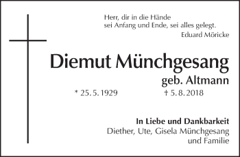 Traueranzeige von Diemut Münchgesang von Tagesspiegel