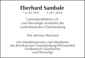 Traueranzeige von Eberhard Sambale von Tagesspiegel