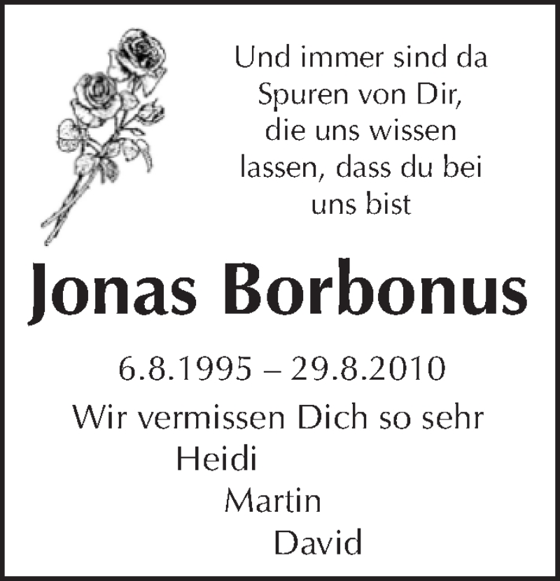  Traueranzeige für Jonas Borbonus vom 29.08.2018 aus Tagesspiegel