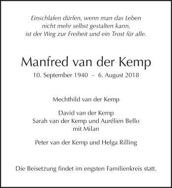 Traueranzeige von Manfred van der Kemp von Tagesspiegel