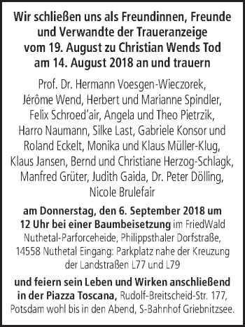 Traueranzeige von Christian Wend von Tagesspiegel